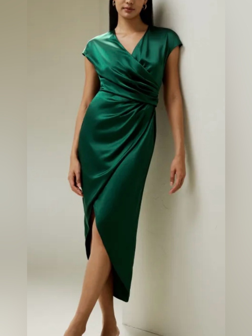 LILYSILK Draped Silk Midi Dress Jade Green NWT Size 6 $340